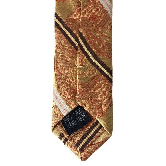 Emilio Ponti Roma Milano 100% Silk Mens Tie Necktie Orange Gold & Red Paisley - Picture 2 of 6